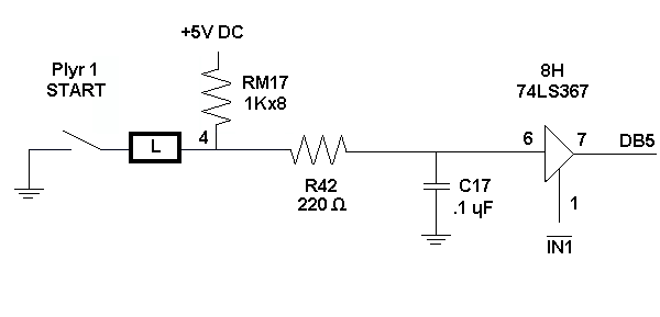 Schematic of Player 1 Start input section